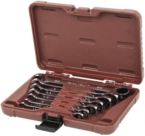 Ratcheting Combination Wrench Set: 7 Pc, 1/2