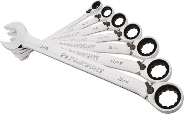 Reversible Ratcheting Combination Wrench Set: 7 Pc, 1/2