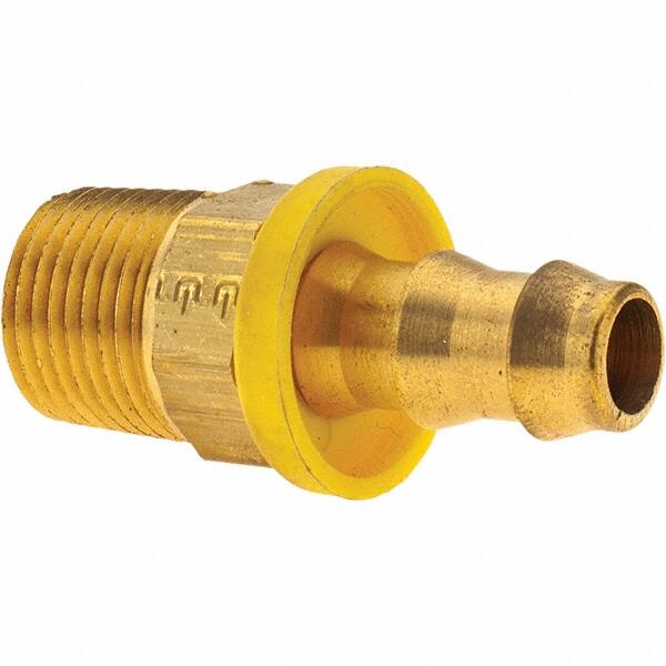 Barbed Push-On Hose Male Connector: 3/8-18 Male NPTF, Brass, 3/8