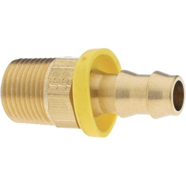 Barbed Push-On Hose Male Connector: 3/8-18 MNPTF, Brass, 3/8