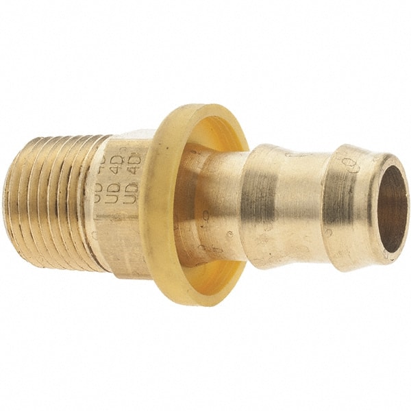 Barbed Push-On Hose Male Connector: 3/8-18 MNPTF, Brass, 1/2