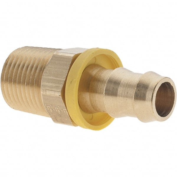 Barbed Push-On Hose Male Connector: 1/2-14 MNPTF, Brass, 1/2