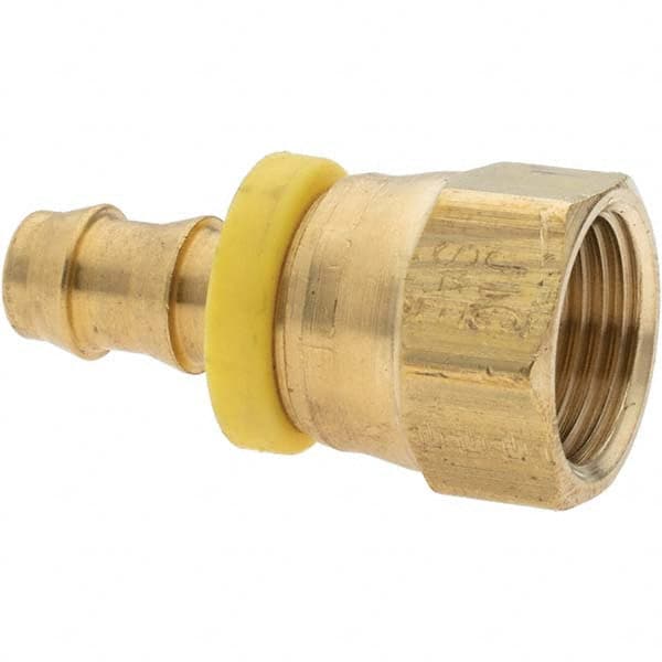 Barbed Push-On Hose Female Swivel: 3/4-16 FJIC, Brass, 3/8