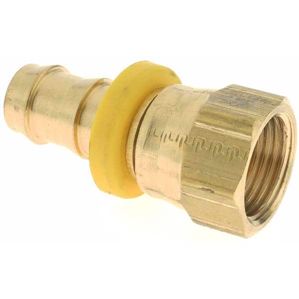 Barbed Push-On Hose Female Swivel: 3/4-16 FSAE, Brass, 1/2