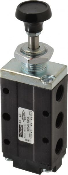 Mechanically Operated Valve: 4-Way & 2-Position, Button-Spring Return Actuator, 1/4