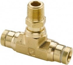 Push-To-Connect Tube to Male & Tube to Male NPT Tube Fitting: Swivel Male Branch Tee, 1/8