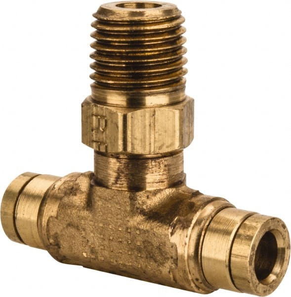 Push-To-Connect Tube to Male & Tube to Male NPT Tube Fitting: Swivel Male Branch Tee, 1/4