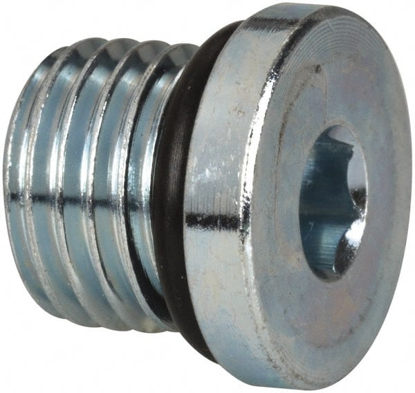 Industrial Pipe Hex Socket Plug: 7/16-20 Male Thread, Male Straight Thread O-Ring MPN:4 HP5ON-S