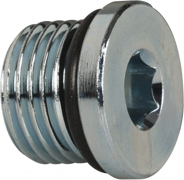 Industrial Pipe Hex Socket Plug: 9/16-18 Male Thread, Male Straight Thread O-Ring MPN:6 HP5ON-S