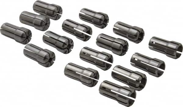 Collet Set: 15 Pc, Series DA100, 1/8 to 9/16