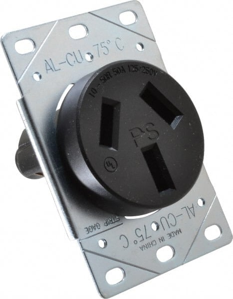 Straight Blade Single Receptacle: NEMA 10-50R, 50 Amps, Ungrounded MPN:3890