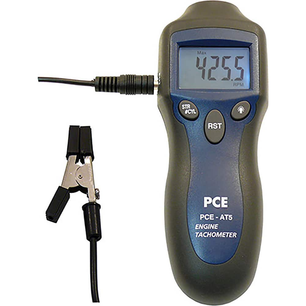 Tachometers, Tachometer Type: Contact, Digital Display , Accuracy: 10 rpm , Minimum Measurement: 100 rpm , Maximum Measurement: 20000 rpm  MPN:PCE-AT 5