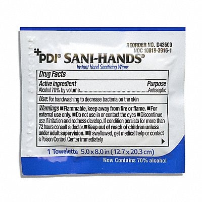 Sanitizer Wipes Box 5 x 8 PK100 MPN:D43600