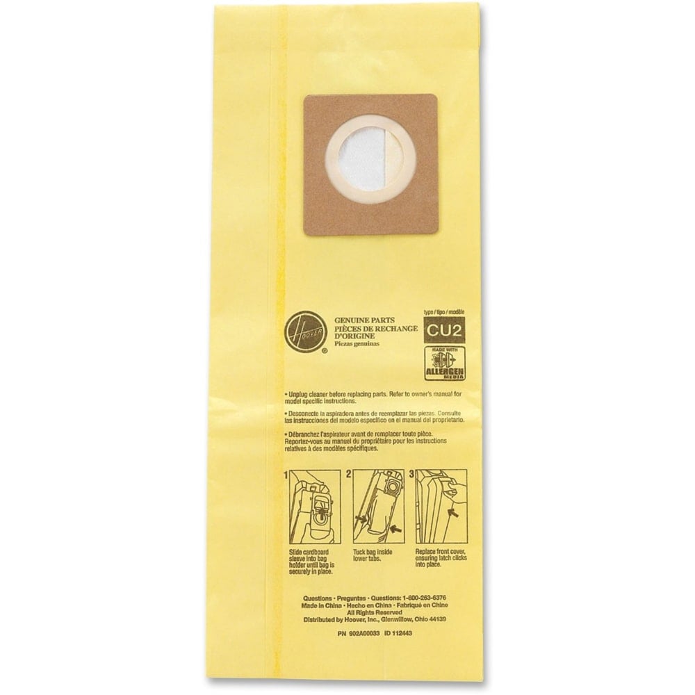 Hoover Hoover HushTone Vacuum Bags - 10 / Pack - Disposable, Micro Allergen - Yellow (Min Order Qty 3) MPN:AH10243