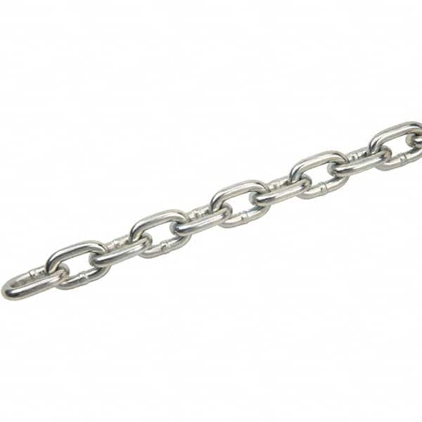 Welded Chain, Welding Type: Welded , Finish: Zinc , Overall Length: 20ft , Inside Length (Decimal Inch): 1.2360 , Inside Width: 0.4800in  MPN:5011220