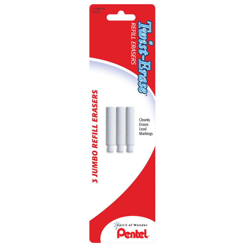 Pentel Twist-Erase Mechanical Pencil Eraser Refills, Pack Of 3 (Min Order Qty 52) MPN:E10BP-K6