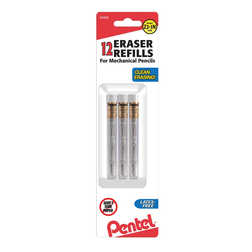 Pentel Eraser Refills For Mechanical Pencils, White, Pack Of 12 (Min Order Qty 19) MPN:Z21BP3-K6