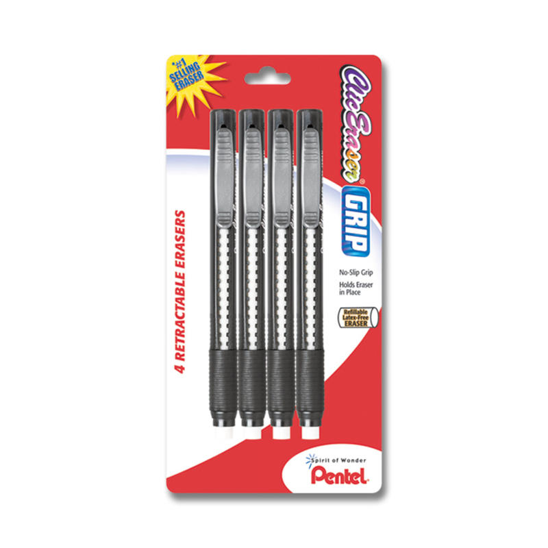 Pentel Clic Erasers, Black Barrel, Pack Of 4 (Min Order Qty 14) MPN:ZE21BPZ-4