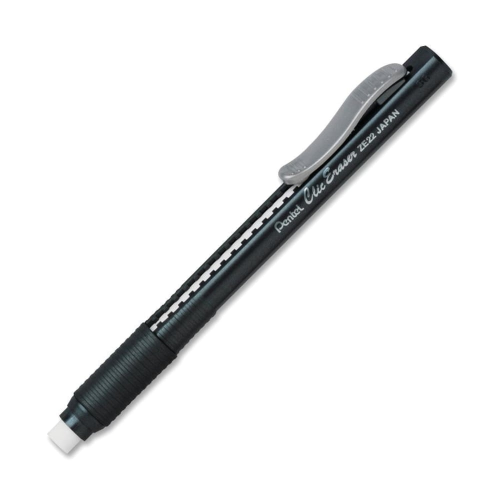 Pentel Rubber Grip Clic Eraser - Lead Pencil - Refillable - Pen - Retractable, Latex-free Grip, Ghost Resistant, Pocket Clip - 1Each - Black (Min Order Qty 12) MPN:ZE22A