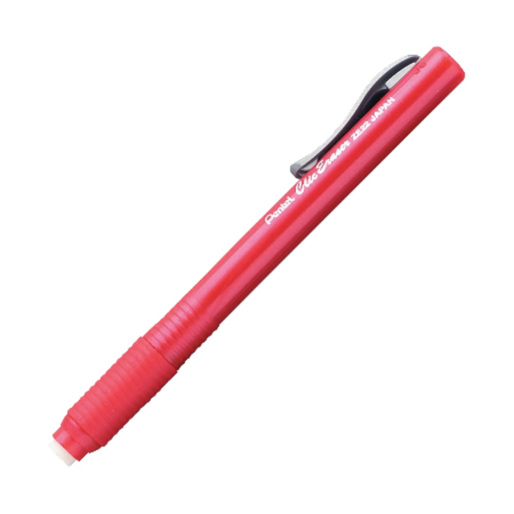 Pentel Rubber Grip Clic Eraser - Lead Pencil - Refillable - Pen - Retractable, Latex-free Grip, Pocket Clip, Ghost Resistant, Non-abrasive - 1Each - Red (Min Order Qty 12) MPN:ZE22B