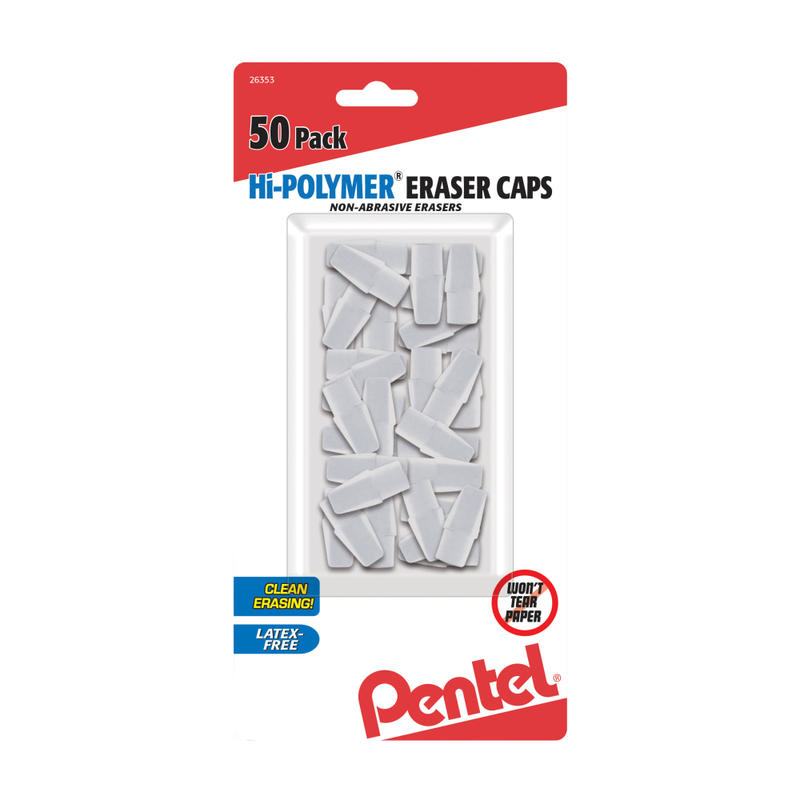 Pentel Hi-Polymer Eraser Caps, White, Pack Of 50 (Min Order Qty 12) MPN:ZEH02BP50