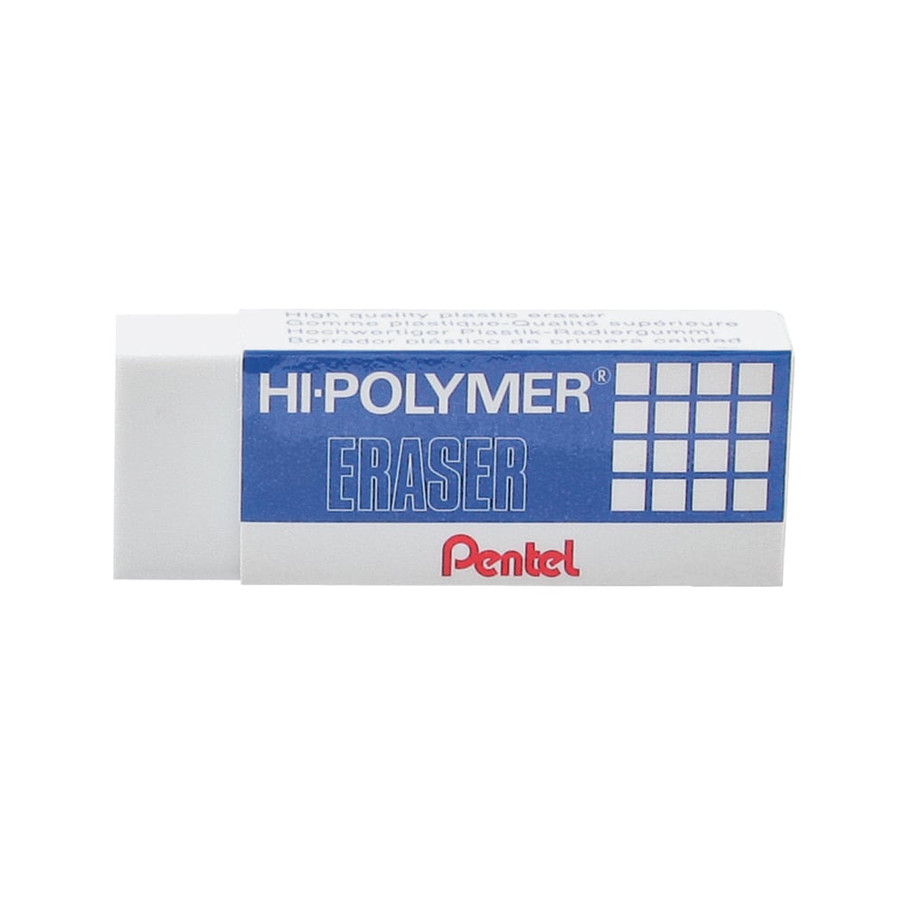 Pentel Hi-Polymer Eraser - Lead Pencil - Block - Non-abrasive, Latex-free - 0.5in Height x 2.6in Width x 1in Depth - 1Each - White (Min Order Qty 42) MPN:ZEH10