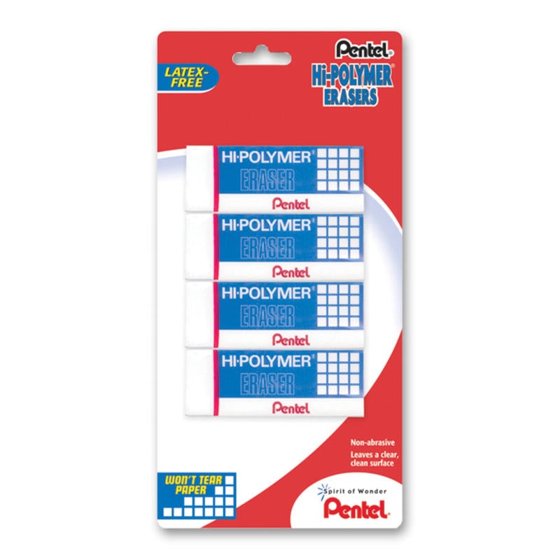 Pentel Hi-Polymer Erasers, White, Pack Of 4 (Min Order Qty 29) MPN:ZEH10BP4