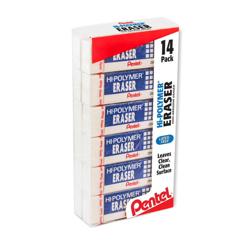 Pentel Hi-Polymer Block Eraser, White, Pack Of 14 (Min Order Qty 6) MPN:ZEH10PC141