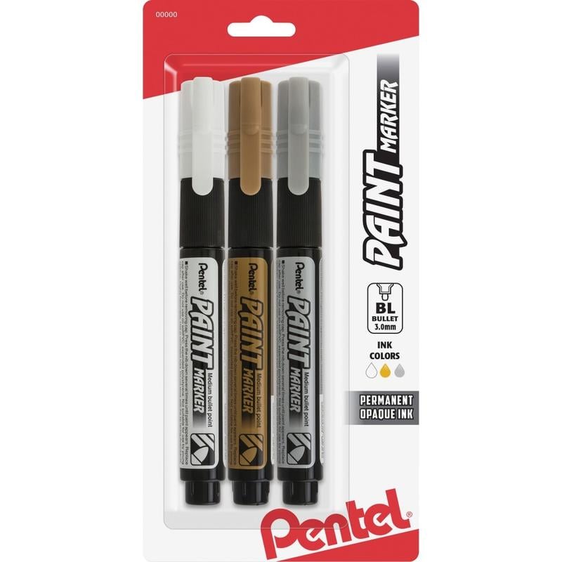 Pentel Opaque Bullet Tip Paint Markers - 0.3 mm Marker Point Size - Bullet Marker Point Style - Assorted - 3 / Pack (Min Order Qty 7) MPN:MMP20BP3M1