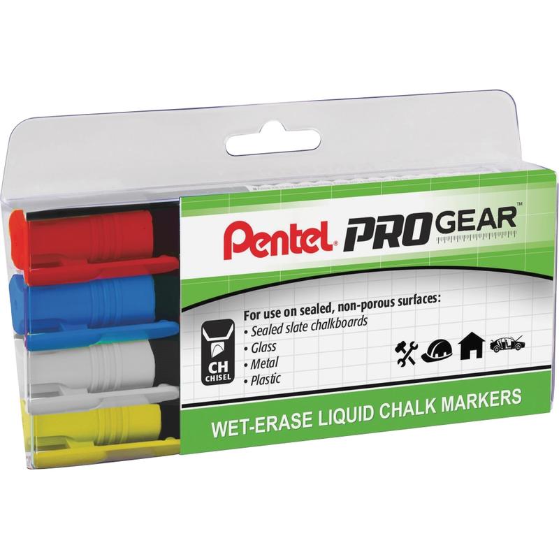 Pentel PROGear Wet-Erase Liquid Chalk Marker - Chisel Marker Point StyleChalk-based Ink - 4 / Pack (Min Order Qty 5) MPN:SMW26PGPC4M1