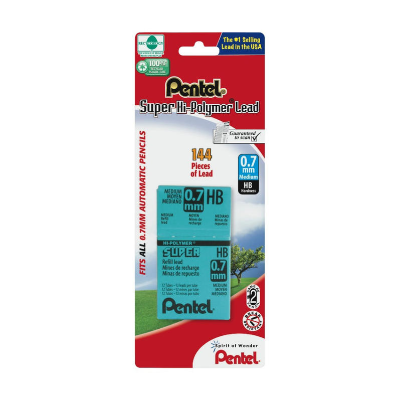 Pentel Super Hi-Polymer Lead Refills, 0.7 mm, Medium Line, HB Hardness, Pack Of 144 (Min Order Qty 7) MPN:50BPHB-K6