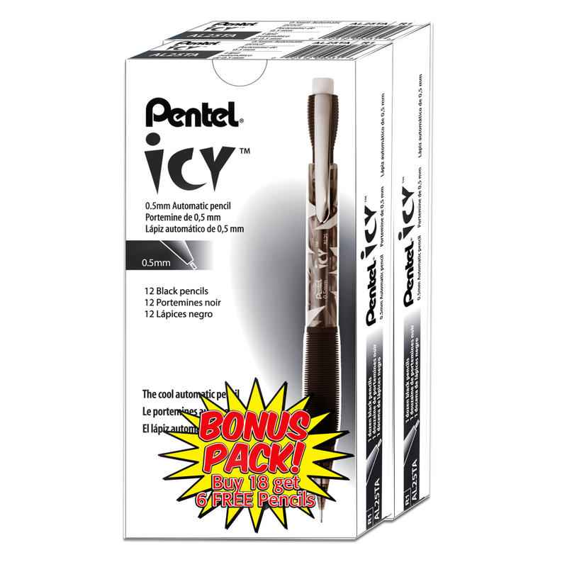 Pentel ICY Multipurpose Automatic Pencils, 0.5 mm, Transparent Smoke Barrels, Pack Of 24 (Min Order Qty 3) MPN:AL25TASWSPR