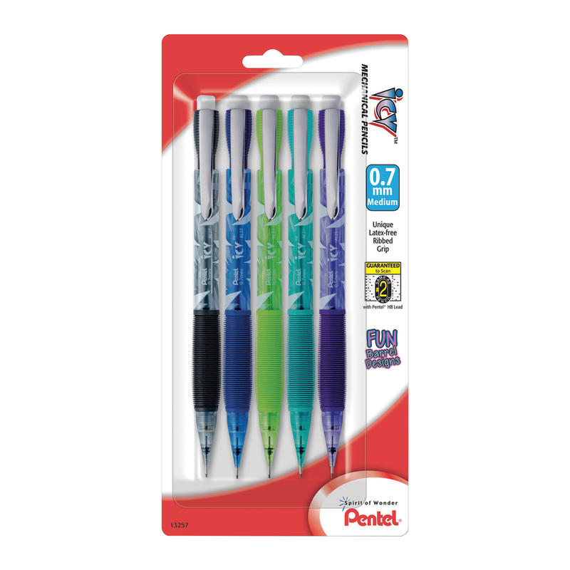 Pentel Razzle Dazzle Icy Mechanical Pencil, 0.7mm, Assorted Barrel Colors, Pack Of 5 (Min Order Qty 14) MPN:AL27RDBP5M