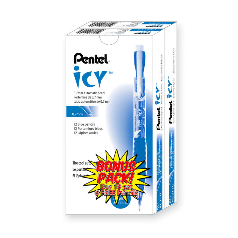 Pentel ICY Multipurpose Automatic Pencils, 0.7 mm, Transparent Blue Barrels, Pack Of 24 (Min Order Qty 3) MPN:AL27TCSWSPR