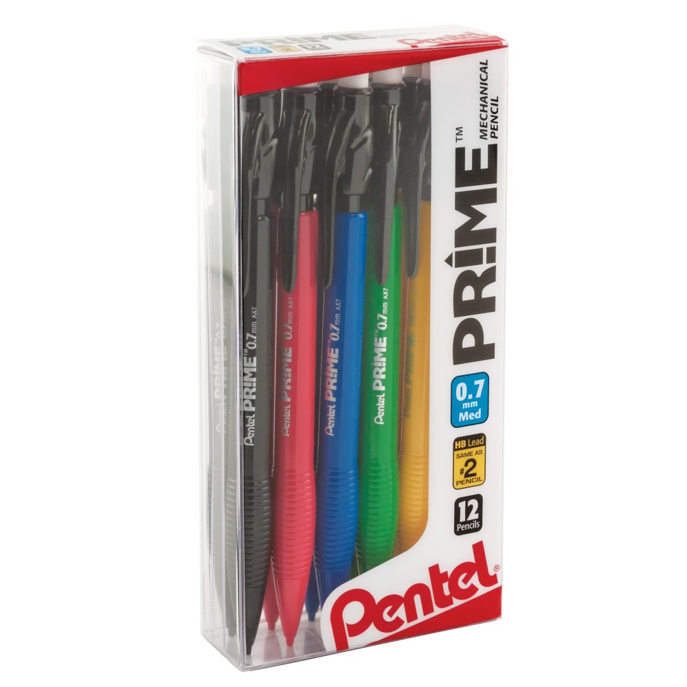 Prime Mechanical Pencils, 0.7 mm, Medium Point, Assorted Barrel Colors, Pack Of 12 (Min Order Qty 6) MPN:AX7PC12M