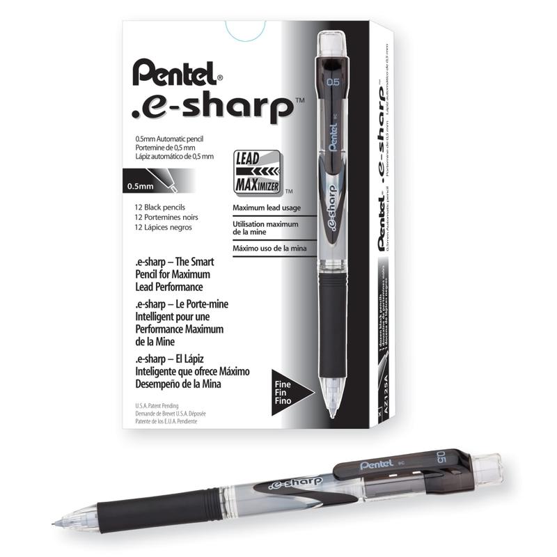 Pentel e-Sharp Mechanical Pencils, 0.5 mm, 72% Recycled, Black, Pack Of 12 (Min Order Qty 6) MPN:AZ125A