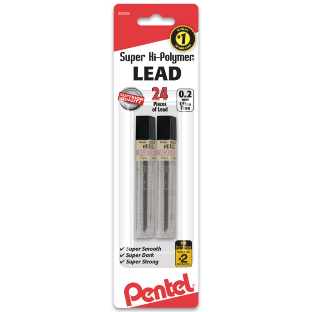 Pentel Super Hi-Polymer Leads, 0.2 mm, HB, 24 Leads Per Tube (Min Order Qty 19) MPN:C502BP2HB