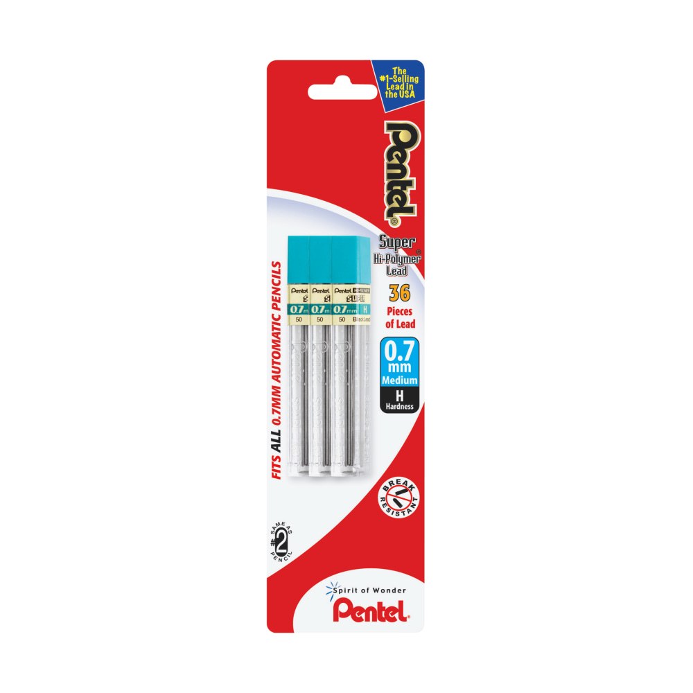 Pentel Super Hi-Polymer Medium Line Lead Refills, 0.7 mm, H Hardness, Pack Of 36 (Min Order Qty 20) MPN:L50BP3H