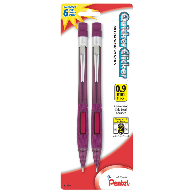 Pentel Quicker-Clicker Mechanical Pencil, 0.9mm, #2 Lead, Transparent Red, Pack Of 2 (Min Order Qty 9) MPN:PD349BP2-K6