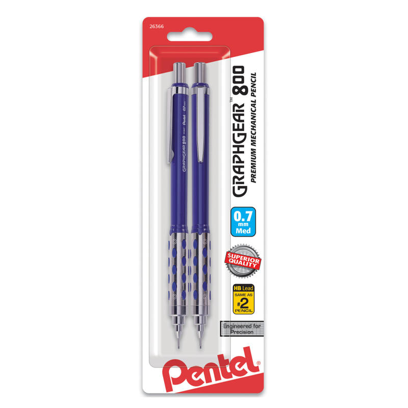 Pentel Graph Gear 800 Mechanical Drafting Pencils, 0.7 mm, Blue Barrel, Pack Of 2 (Min Order Qty 6) MPN:PG807BP2