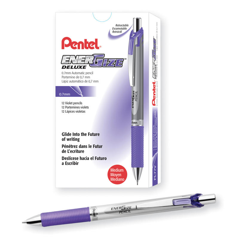 Pentel EnerGize Mechanical Pencils, 0.7 mm, Violet/Silver, Pack Of 12 (Min Order Qty 3) MPN:PL77-V