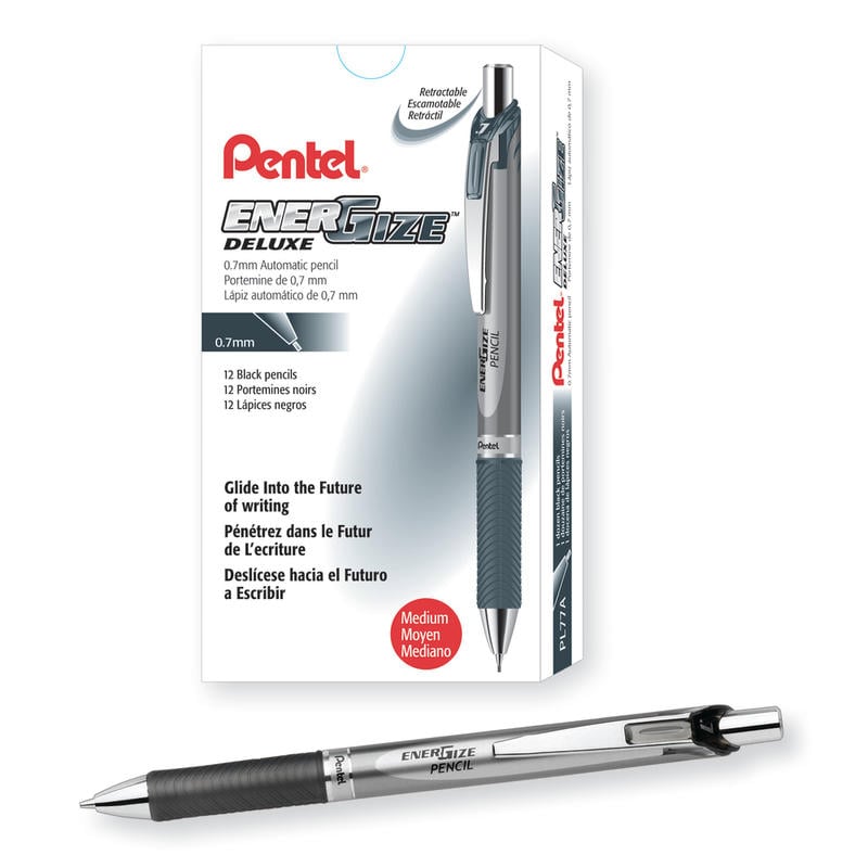 Pentel EnerGize Mechanical Pencils, 0.7 mm, Black/Silver, Pack Of 12 (Min Order Qty 2) MPN:PL77A