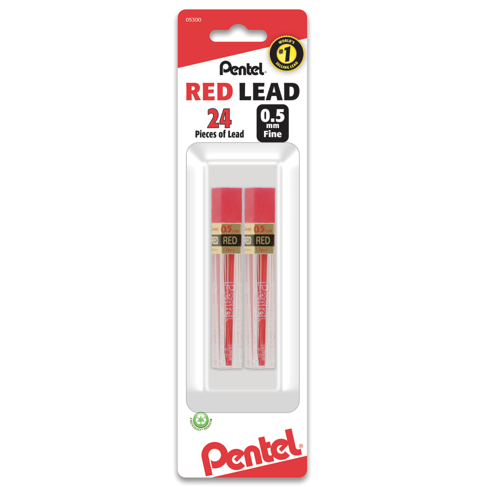 Pentel Red Lead Refills, 0.5 mm, #2.5 Medium Soft Lead, Pack Of 2 Tubes (Min Order Qty 20) MPN:PPR5BP2-K6