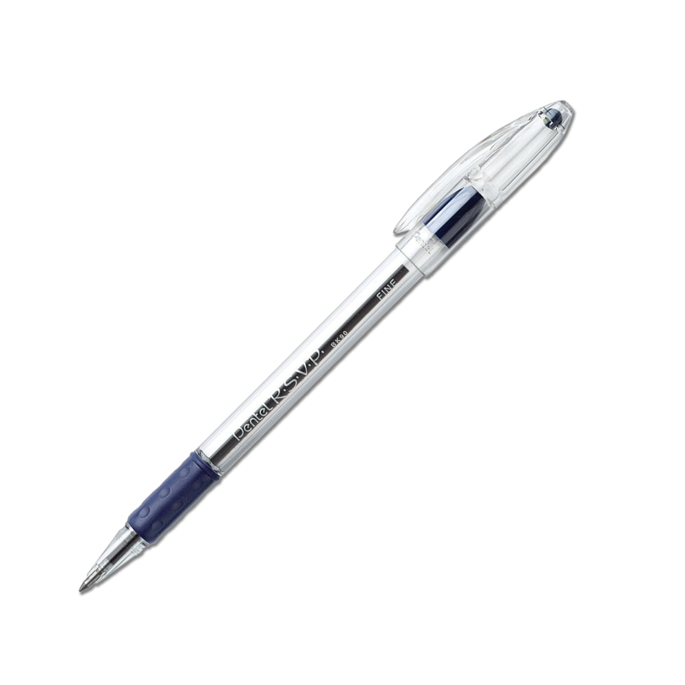 Pentel R.S.V.P. Ballpoint Pens, Fine Point, 0.7 mm, Clear Barrel, Blue Ink, Pack of12 (Min Order Qty 10) MPN:BK90-C