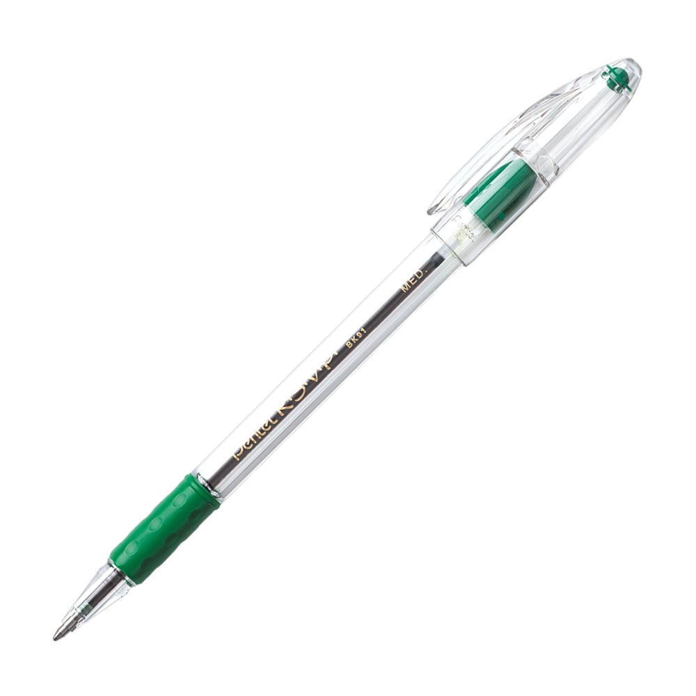 Pentel R.S.V.P. Ballpoint Pens, Medium Point, 1.0 mm, Clear Barrel, Green Ink, Pack Of 12 (Min Order Qty 7) MPN:BK91-D