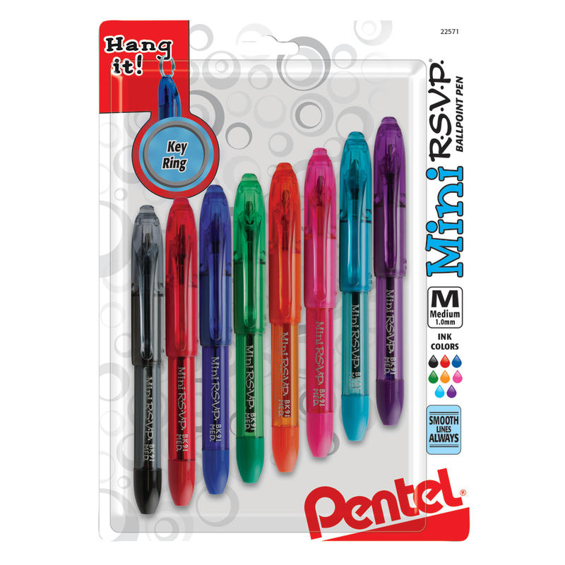 Pentel R.S.V.P. Mini Ballpoint Pens, Medium Point, 1.0 mm, Assorted Colors, Pack Of 8 (Min Order Qty 10) MPN:BK91MNBP8M