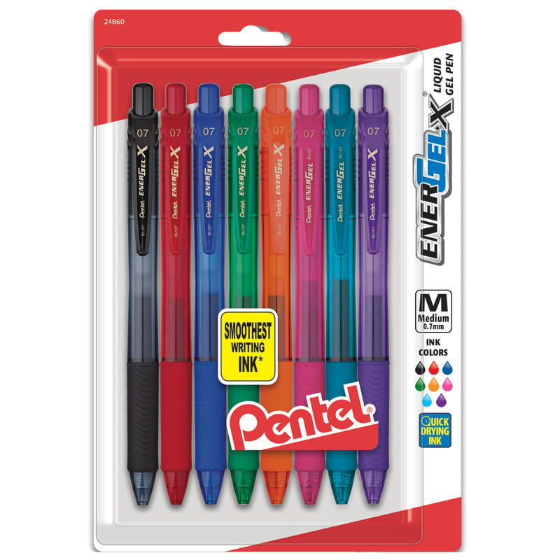 Pentel EnerGel-X RollerGel Pens, Medium Point, 0.7 mm, 84% Recycled, Assorted Barrels, Assorted Ink Colors, Pack Of 8 Pens (Min Order Qty 5) MPN:BL107CRBP8M