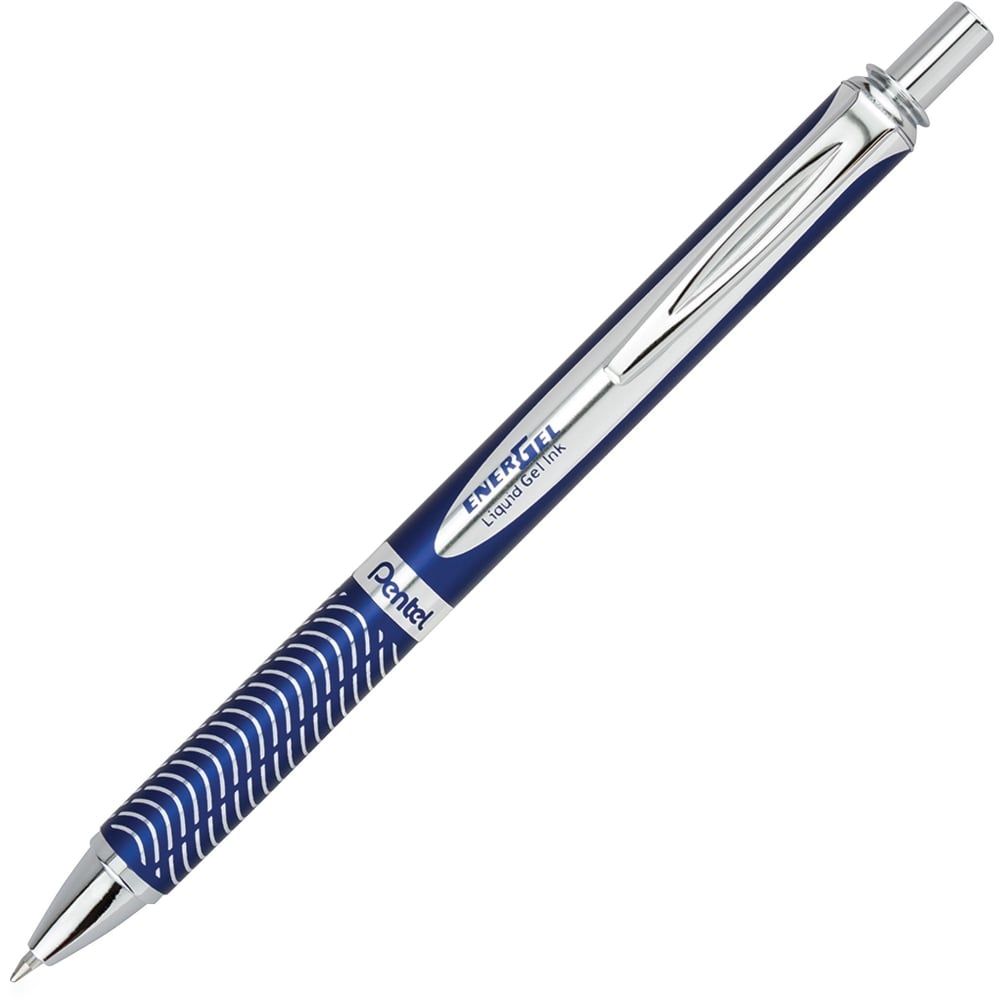 Pentel EnerGel Alloy Retractable Gel Pen, Medium Point, 0.7 mm, Blue Barrel, Black Ink (Min Order Qty 9) MPN:BL407CA