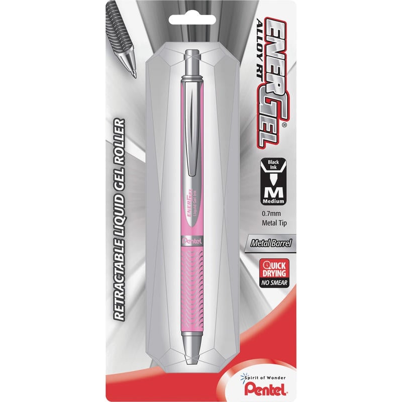 Pentel EnerGel Alloy Retractable Gel Pens, Medium Point, 0.7 mm, Metallic Pink Barrel, Black (Min Order Qty 7) MPN:BL407PBPA