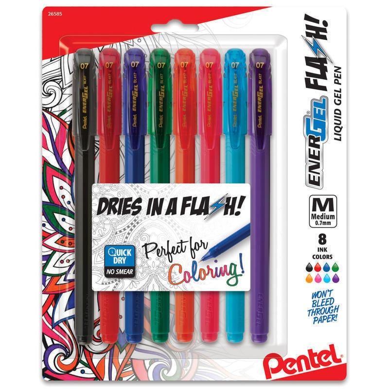 EnerGel Flash Liquid Gel Stick Pens, Medium Point, 0.7 mm, Assorted Colors, Pack Of 8 (Min Order Qty 11) MPN:BL417BP8M